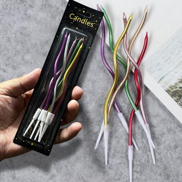 Spiral Twisted Birthday Candles with Holders | Multicolour | Pack of 6