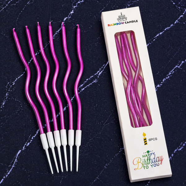Spiral Twisted Birthday Candles with Holders | Multicolour | Pack of 6