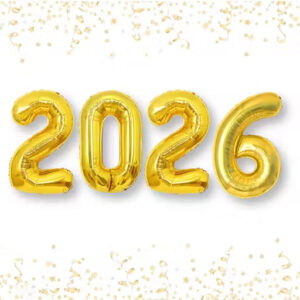 2026 Number Foil Balloon Set | Gold Colour | Pack of 4